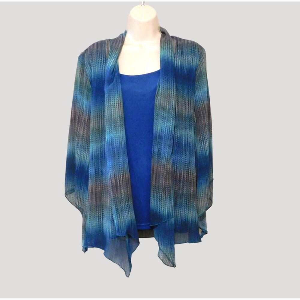 Rebecca Malone Teal Tank with Attached Sheer Multicolor Jacket XL
